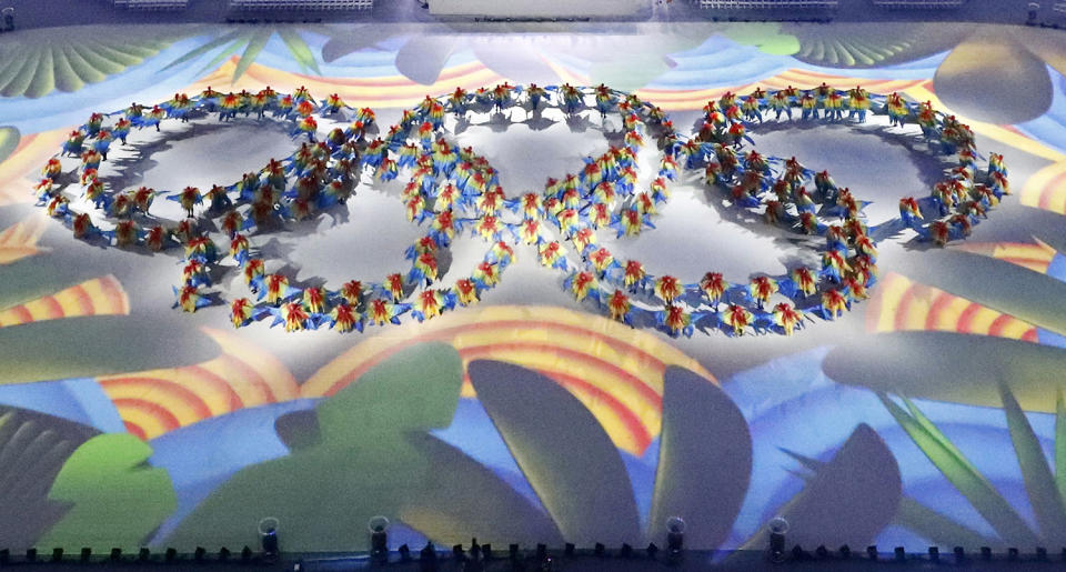 <p>Performers take part in the closing ceremony for the 2016 Rio Olympics at the Maracana Stadium on August 21, 2016. (REUTERS/Fabrizio Bensch) </p>