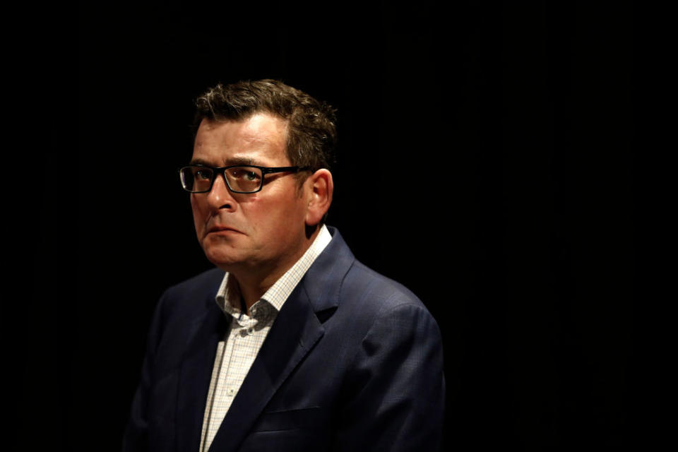 Victoria Premier Daniel Andrews looks on during the media at the daily briefing on August 3.