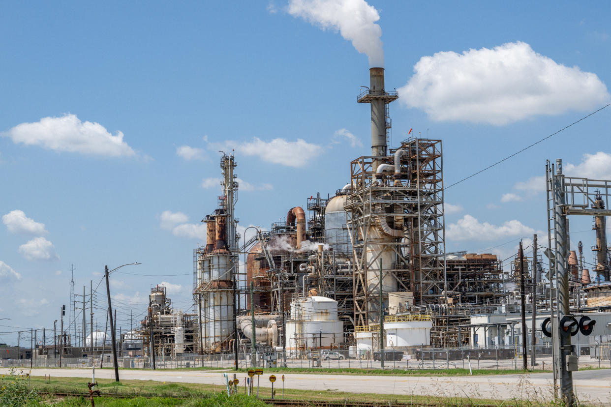 HOUSTON, TEXAS - SEPTEMBER 07: An oil refinery is seen on September 07, 2022 in Houston, Texas. Oil and gas companies in Texas have sent more than $10 billion in oil and natural gas production taxes to the state this year according to the state comptroller.  (Photo by Brandon Bell/Getty Images)