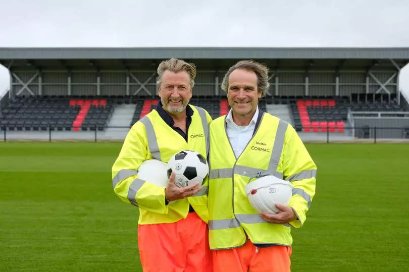 Harry Lewis, project director for Langarth Garden Village, and Cornwall Council portfolio holder for planning and housing Cllr Olly Monk at Truro City FC's new ground