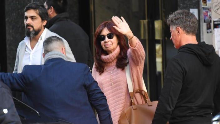 The Vice President of Argentina, Cristina Fernandez de Kirchner, greets her supporters as she leaves her residence escorted by security agents in Buenos Aires, Argentina, 02 September 2022.