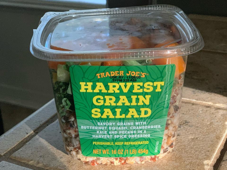 trader joes harvest grain salad on kitchen counter