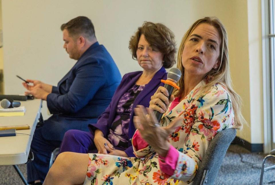 Miami-Dade County Commissioner Raquel Regalado speaks, during a forum debate with challengers Cindy Lerner and Richard Praschnik, running against her for the County’s District 7, hosted by the Kendall Federation of Homeowners Associations, on Thursday, June 27, 2024.