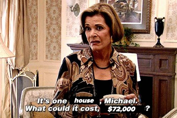 Jessica Walter in character from "Arrested Development" with a humorous quote about house pricing