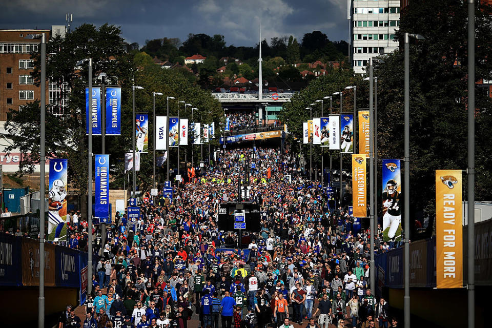 Jaguars owner Shad Kahn says his team makes more money selling out Wembley Stadium than it does home games in Jacksonville. (Getty)