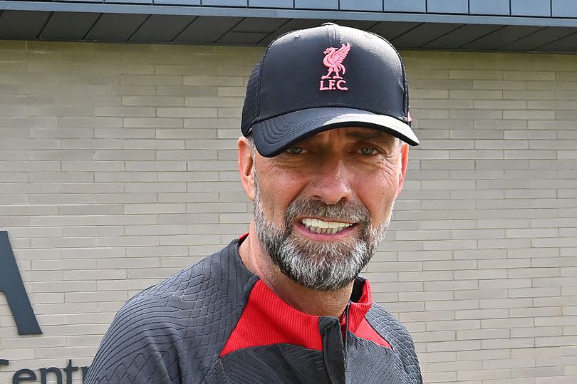 Liverpool manager Jürgen Klopp emerges for his final training session in Kirkby.