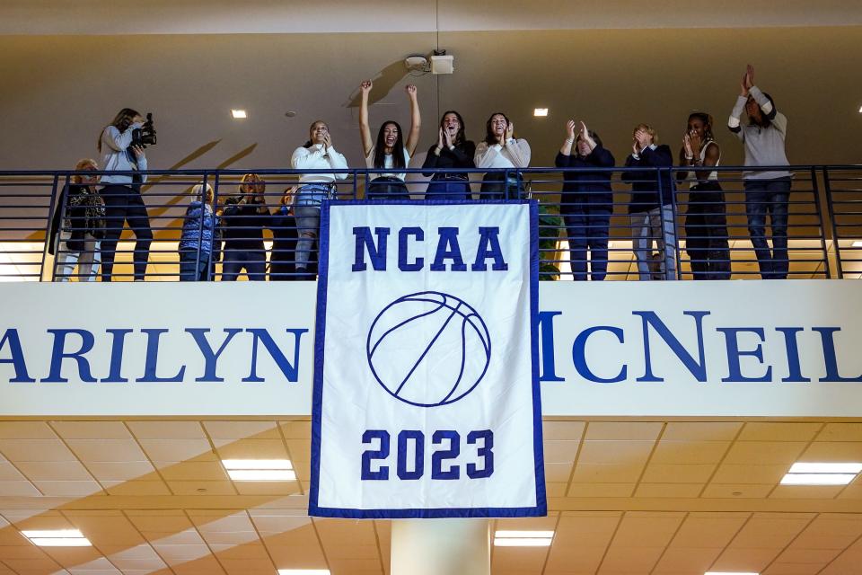 Monmouth women's basketball unveiled a banner commemorating last season's appearance in the NCAA Tournament Friday night at OceanFirst Bank Arena in West Long Branch.