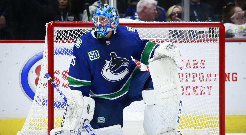 Vancouver Canucks goaltender Jacob Markstrom is expected to return to the team during their road trip this weekend. (Photo by Jeff Vinnick/NHLI via Getty Images)