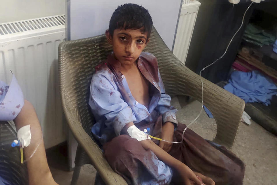 In this photo provided by the District Police Office, a boy injured in a bomb explosion receives treatment at a hospital in Mastung, near Quetta, Pakistan, Sept. 29, 2023. / Credit: District Police Office/AP