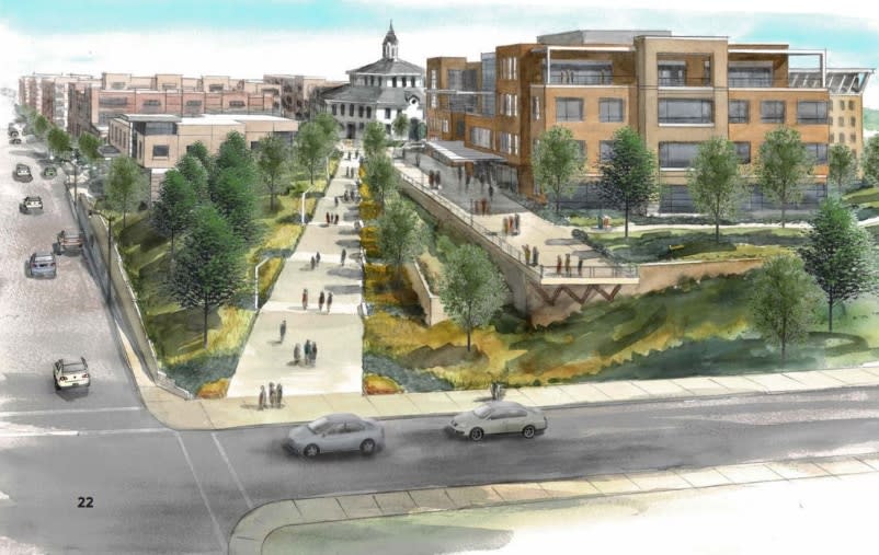 The renderings for the University of Dayton and Premier Health's onMain project.