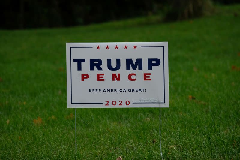 A campaign sign for U.S. President Donald Trump is seen in West Bend