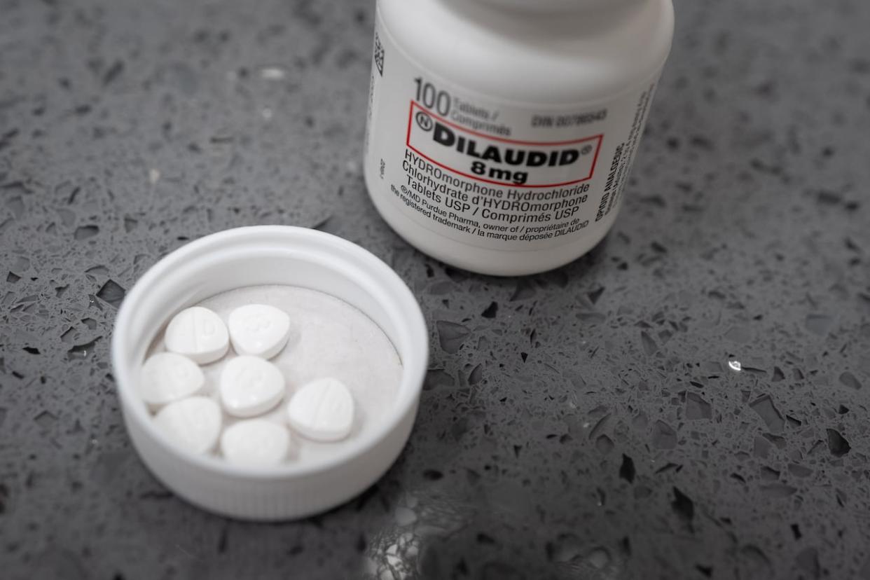 Dilaudid, a safer-supply medication, pictured on the counter of a Vancouver pharmacy in July 2023. (Maggie MacPherson/CBC - image credit)