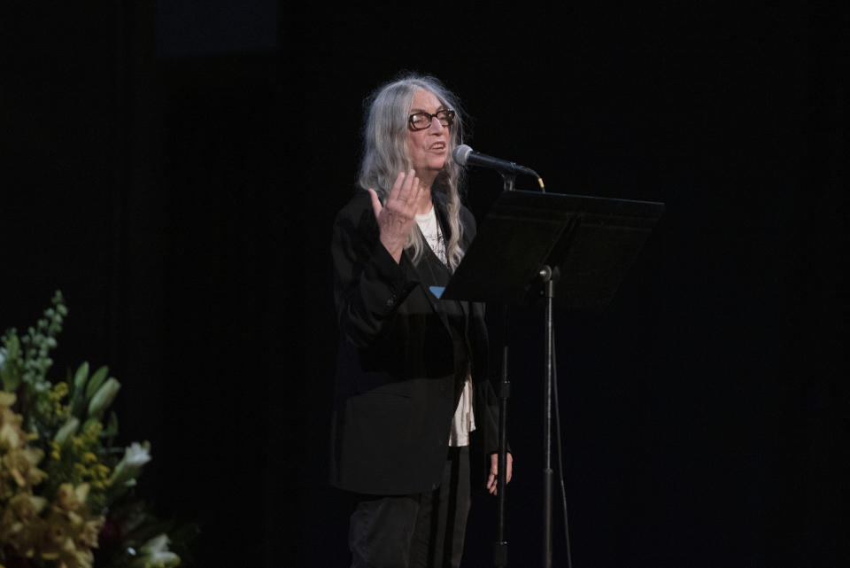 Patti Smith attends the Joan Didion celebration of life event on Wednesday, Sept. 21, 2022, at the Cathedral of St. John the Divine in New York. (Photo by Christopher Smith/Invision/AP)