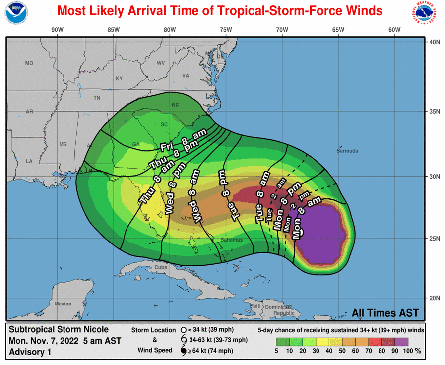 NHC windfield probabilties, which are a lot more representative of the threat than the cone in this case.