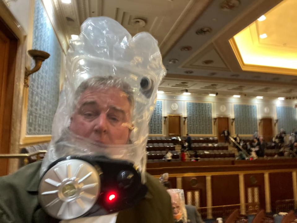 <div class="inline-image__caption"><p>Rep. David Trone wears a gas mask inside the U.S. Capitol.</p></div> <div class="inline-image__credit">Twitter</div>