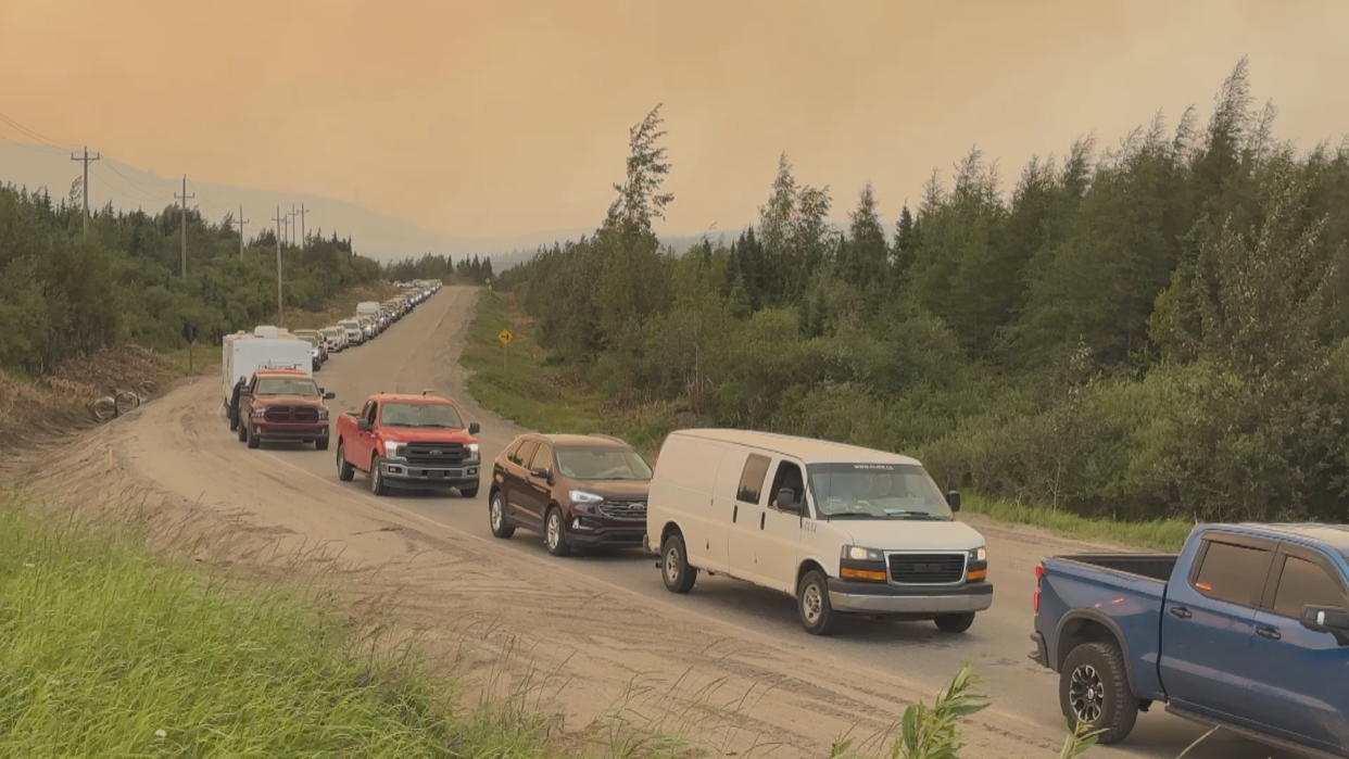 Thousands of residents from Labrador City are heading east to Happy Valley-Goose Bay as a wildfire threatens the town. (Darryl Dinn/ CBC - image credit)