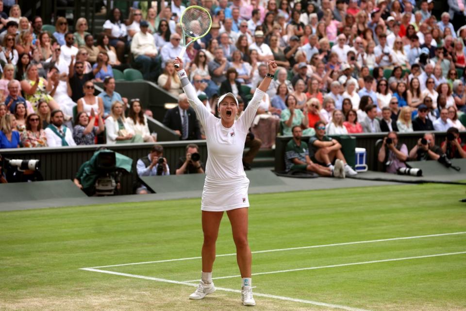 Barbora Krejcikova celebrates her three-set win (Getty)