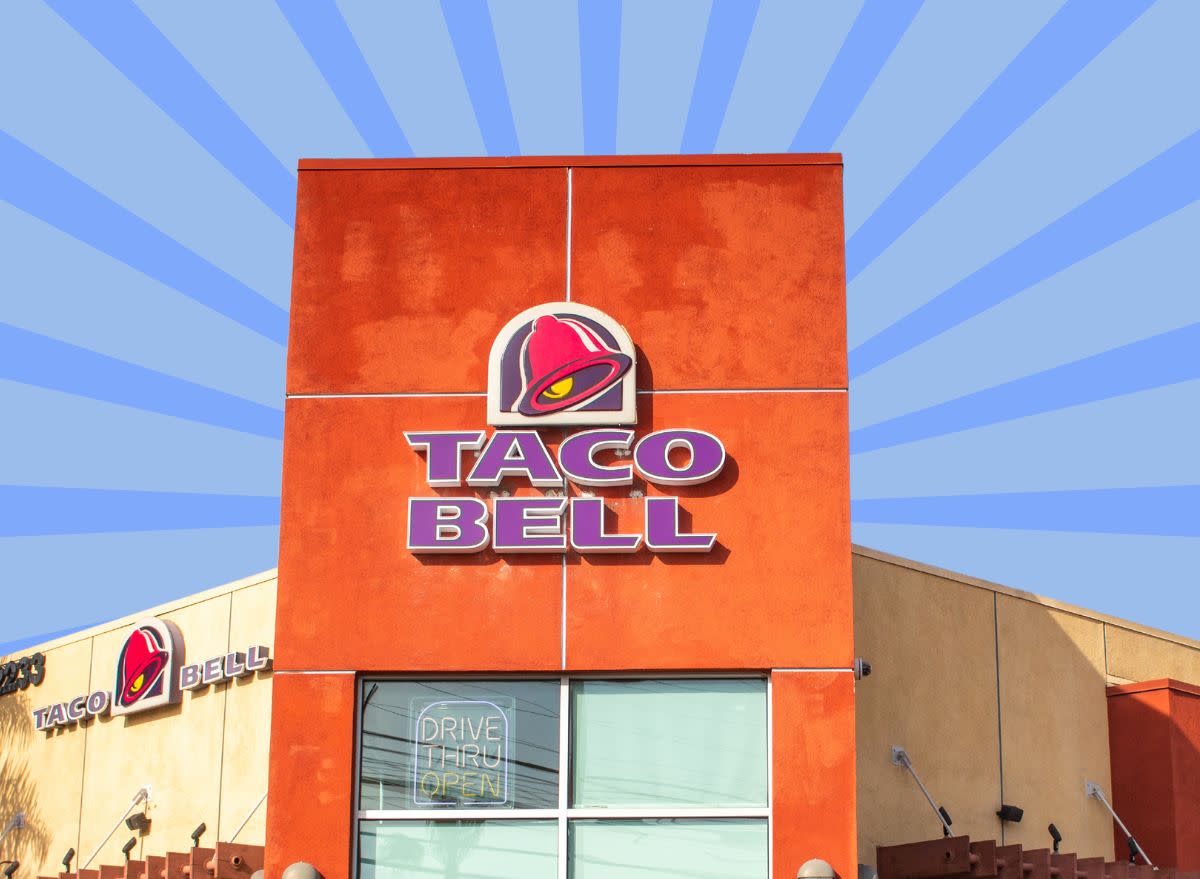 taco bell exterior on a blue designed background