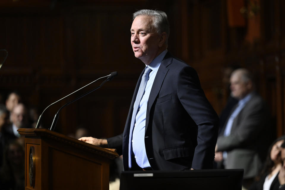 Connecticut Gov. Ned Lamont delivers the State of the State address at the State Capitol, Wednesday, Feb. 7, 2024, in Hartford, Conn. (AP Photo/Jessica Hill)