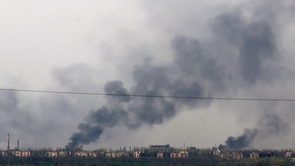 A photograph taken on April 11, 2024, near the town of Chasiv Yar, in Donetsk region, shows smoke rising from fires after bombing. - Anatolii Stepanov/AFP/Getty Images