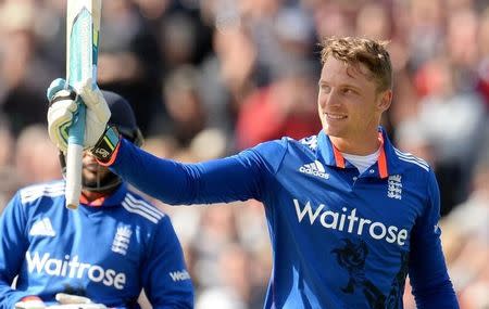 Cricket - England v New Zealand - First Royal London One Day International - Edgbaston - 9/6/15 England's Jos Buttler celebrates his century Action Images via Reuters / Philip Brown Livepic