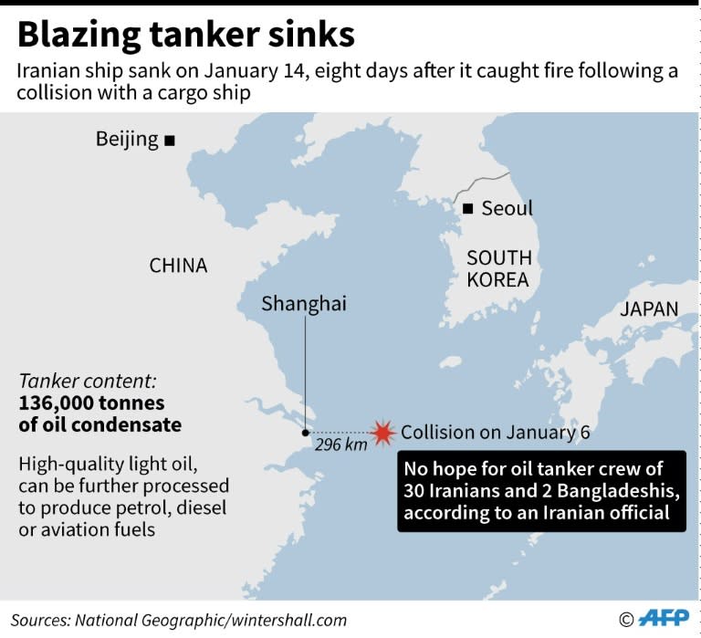 Map showing the site of a ship collision off Shanghai on January 6