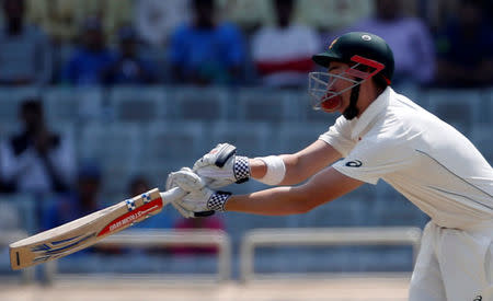 Cricket - India v Australia - Third Test cricket match - Jharkhand State Cricket Association Stadium, Ranchi, India - 20/03/17 - Australia's Matt Renshaw is struck by a ball. REUTERS/Adnan Abidi