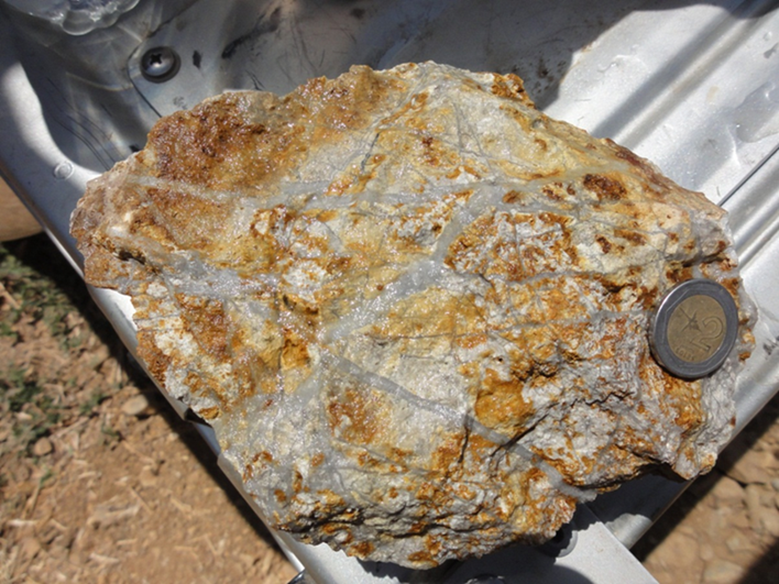 Figure 3: Dense A-vein stockwork within a potassic altered dacitic tuff At the Cerro Quillo Porphyry Au-Cu-Mo Prospect.