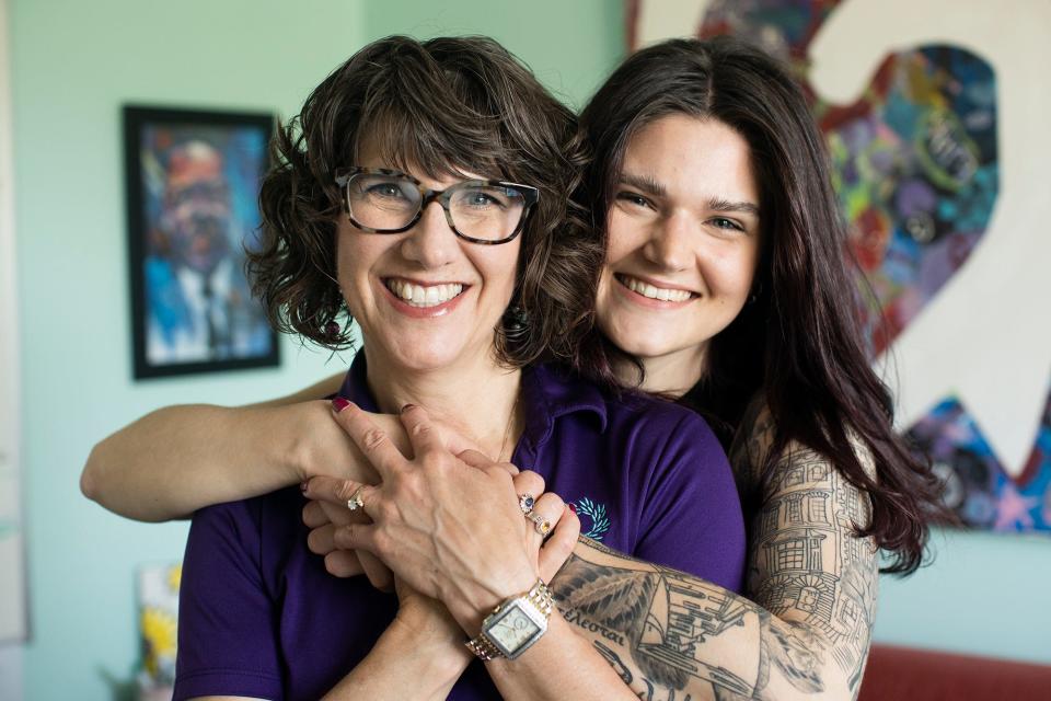 May 9, 2023; Columbus, Ohio, USA;  Kim, left, and Lydia Emch, right, work at Festa, a non-profit that provides meals, ESL English instruction, summer meal camps and other services mostly to suburban communities including Hilliard where they live.