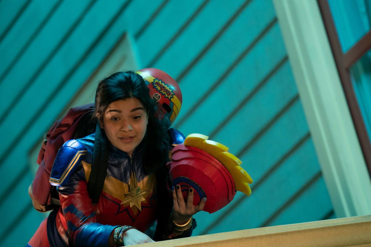 Inspired by the Avengers and their world-saving exploits, Kamala Khan (Iman Vellani) debuts as Marvel's first Muslim superhero in the Disney+ series "Ms. Marvel."