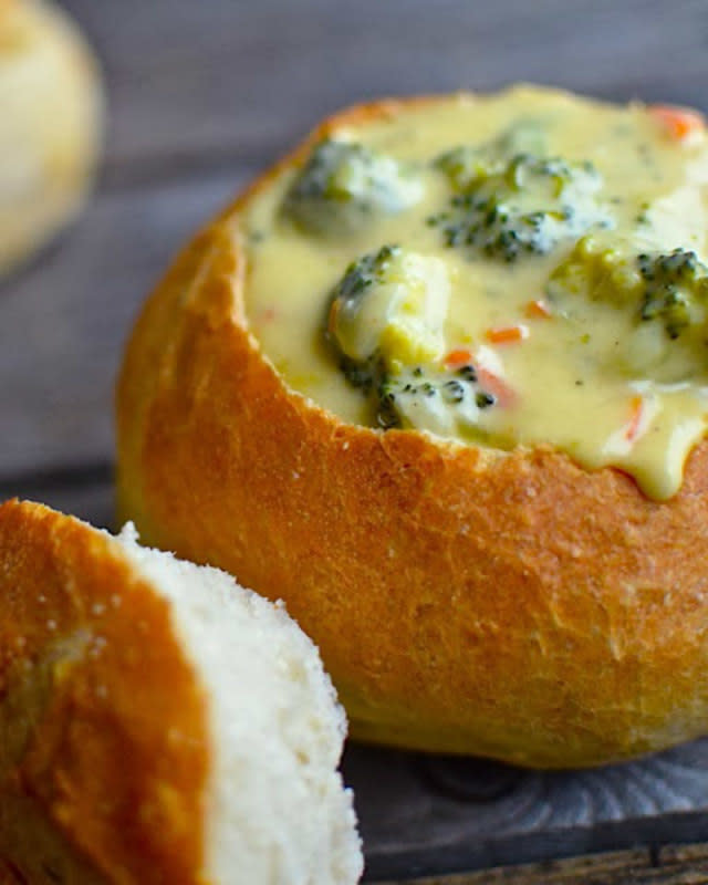 <p>YammiesNoshery.com</p><p>So rich, thick, creamy and cheesy!</p><p><strong>Get the recipe: <a href="http://www.yammiesnoshery.com/2013/12/panera-bread-broccoli-cheddar-soup.html" rel="nofollow noopener" target="_blank" data-ylk="slk:Panera Bread Broccoli Cheddar Soup;elm:context_link;itc:0;sec:content-canvas" class="link ">Panera Bread Broccoli Cheddar Soup</a></strong></p><p><strong>Related: <a href="https://www.yahoo.com/lifestyle/viral-panera-menu-hack-everyone-183238587.html" data-ylk="slk:The Viral Panera Menu Hack That Has Everyone Going Wild;elm:context_link;itc:0;sec:content-canvas;outcm:mb_qualified_link;_E:mb_qualified_link;ct:story;" class="link  yahoo-link">The Viral Panera Menu Hack That Has Everyone Going Wild</a></strong></p>