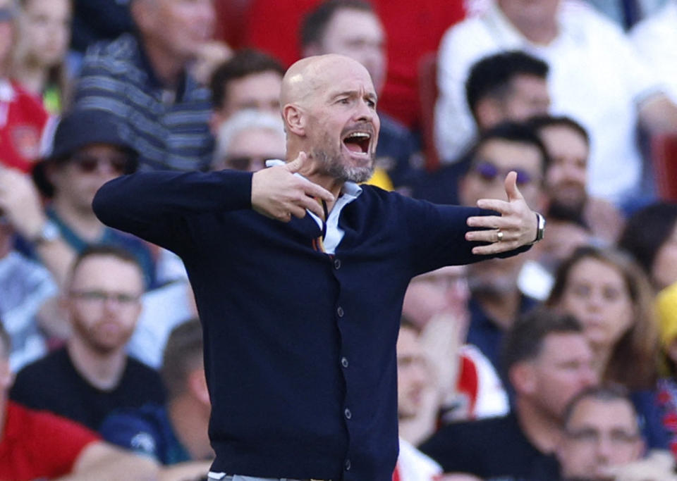 Manchester United manager Erik ten Hag at the touchline during their English Premier League match against Arsenal. 