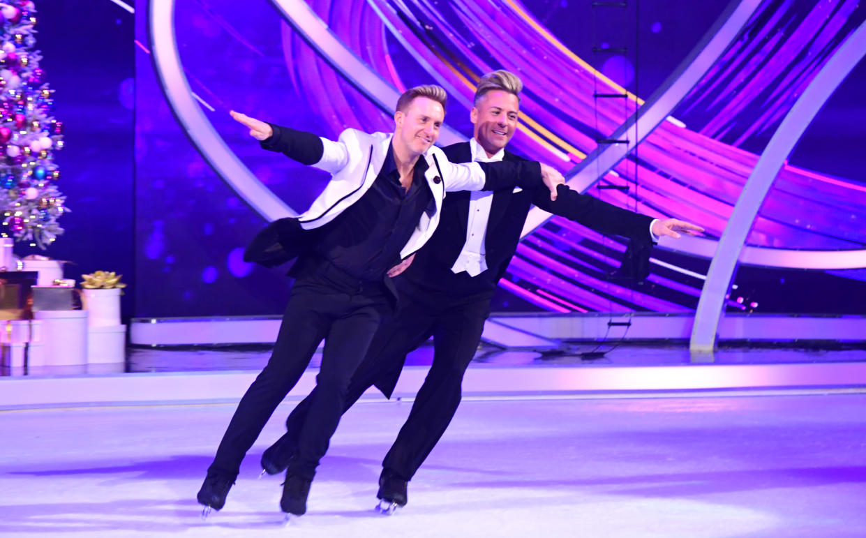 Ian H Watkins (left) and Matt Evers attending the launch of Dancing On Ice 2020, held at Bovingdon Airfield, Hertfordshire. (Photo by Ian West/PA Images via Getty Images)