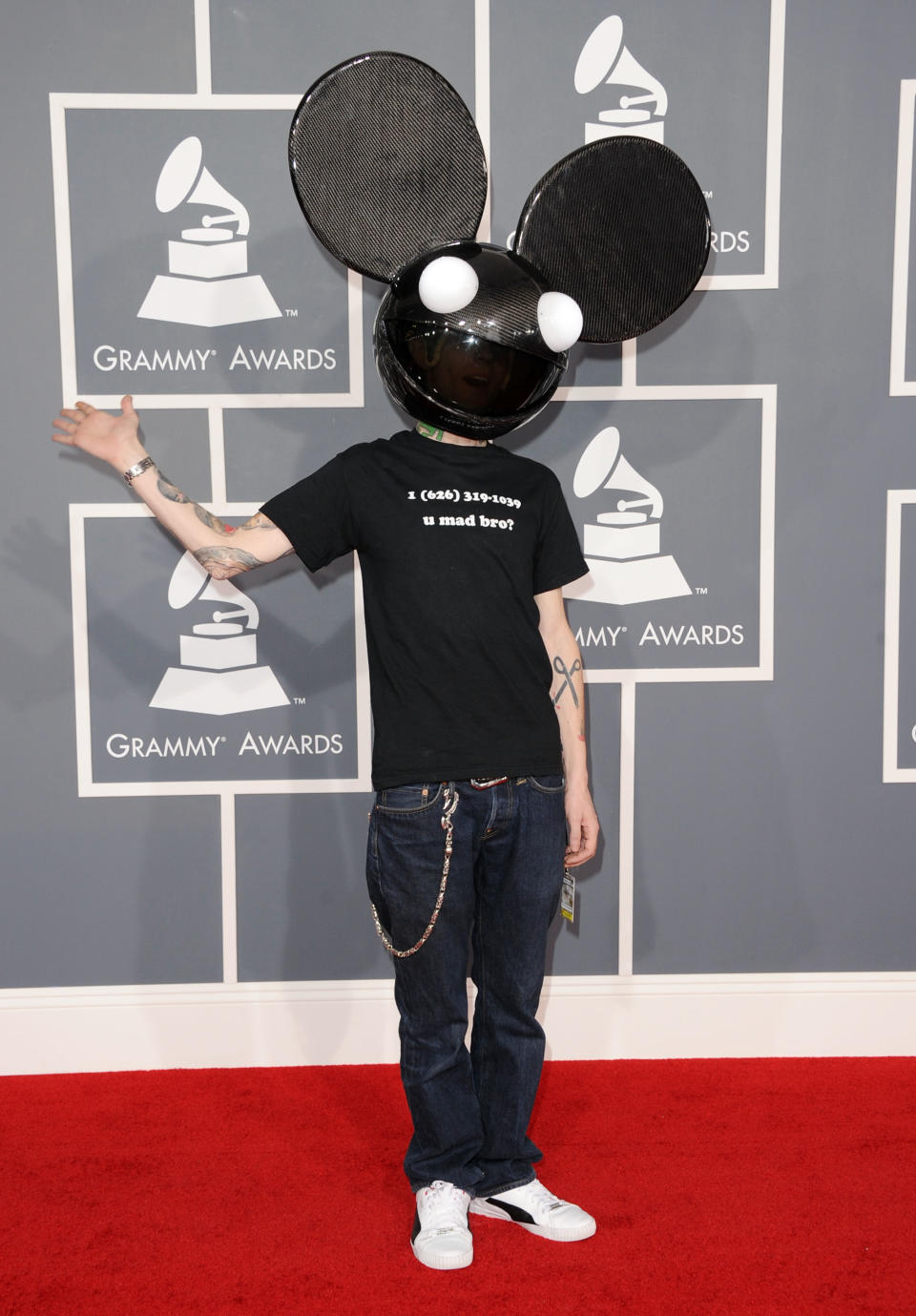 LOS ANGELES, CA - FEBRUARY 12: DJ Deadmau5 arrives at the 54th Annual GRAMMY Awards held at Staples Center on February 12, 2012 in Los Angeles, California. (Photo by Jason Merritt/Getty Images)