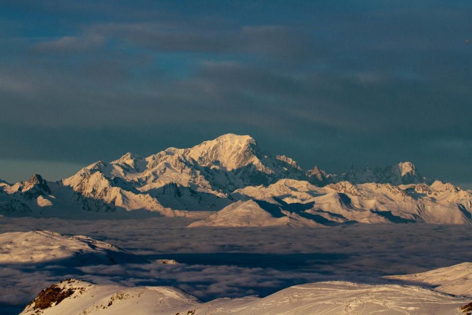 Western Europe’s biggest peak, Mont Blanc, towering above a late-afternoon cloud inversion (Tristan Kennedy)