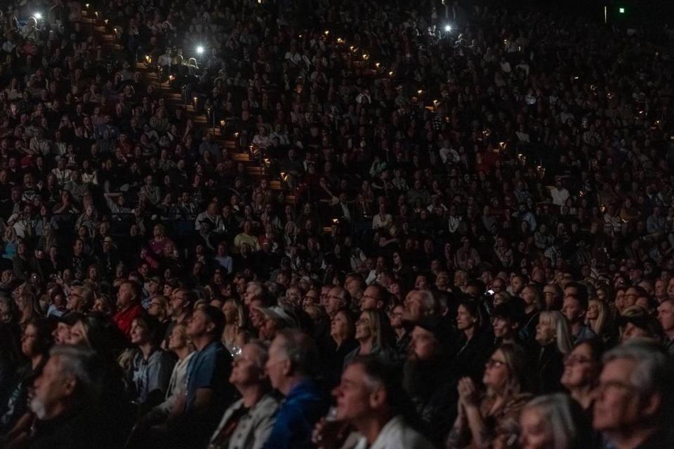A sold-out crowd watches the Eagles perform during their “The Long Goodbye” tour stop at Rupp Arena in Lexington, Ky., on Tuesday, Nov. 14, 2023.