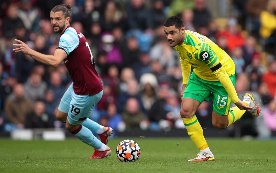 Ozan Kabak of Norwich City during the Premier League match between Burnley and Norwich City at Turf Moor on October 2, 2021 in Burnley, England - Getty Images