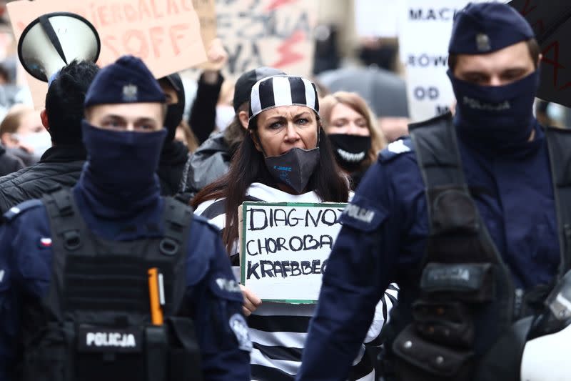 People protest against imposing further restrictions on abortion law in Krakow