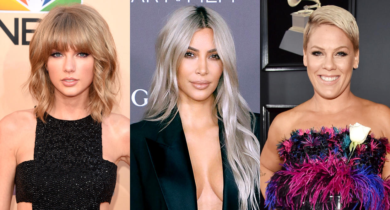 Taylor Swift, left, Kim Kardashian, and P!nk. (Photo: Getty Images)