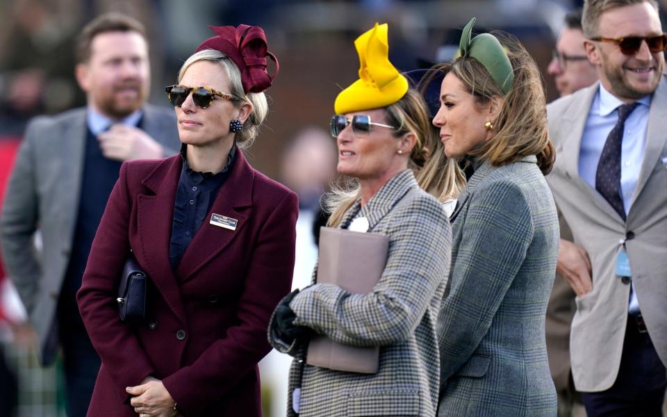 Zara Tindall, Dolly Maude and Natalie Pinkham on day one of the Cheltenham Festival at Cheltenham Racecourse - Andrew Matthews/PA Wire