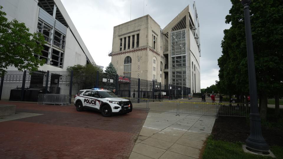 OSU Police cordoned off the scene after one person died falling from Ohio Stadium during the OSU graduation ceremony Sunday, May 5, 2024.