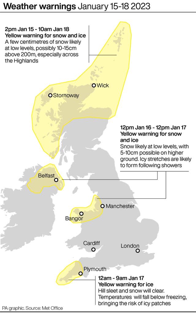 Weather warnings January 15-18 2023