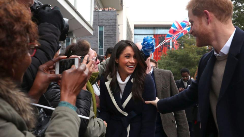 Prince Harry and Meghan Markle meet local people during a visit to Birmingham on March 8, 2018 in Birmingham, England. (Photo by Hannah McKay-WPA Pool/Getty Images)