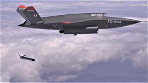 Kratos XQ-58A deploying Loitering Munition Altius 600 in flight