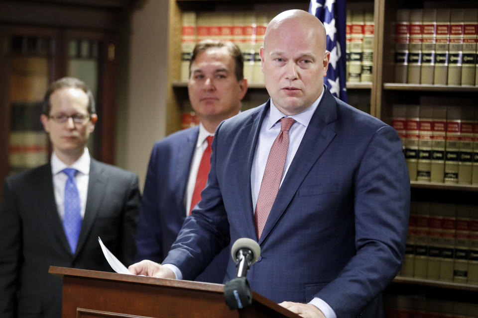 Acting Attorney General Matthew Whitaker speaks during a news conference, Friday, Nov. 30, 2018, in Cincinnati. (AP Photo/John Minchillo)