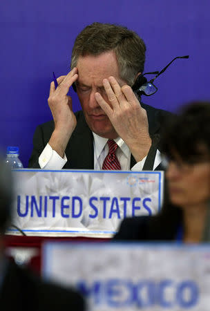 US Trade Representative Robert Lighthizer gestures while attending a joint press conference held on the sideline of the Asia-Pacific Economic Cooperation ( APEC) 's 23rd Ministers responsible for Trade Meeting being held in Hanoi, Vietnam, May 21, 2017. REUTERS/Hoang Dinh Nam/Pool