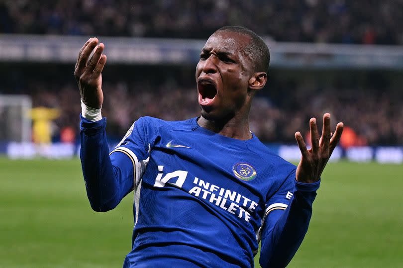 Nicolas Jackson celebrates scoring for Chelsea against West Ham