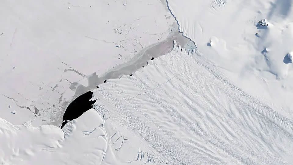 A 2017 photo shows a new iceberg born from the Pine Island Glacier, one of the main outlets where ice from the West Antarctic Ice Sheet flows into the ocean.  - Joshua Stevens/NASA Earth Observatory/US Geological Survey