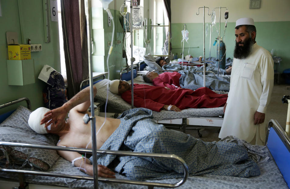 <p>Wounded men lie on their beds in Wazir Akbar Khan Hospital in Kabul, Afghanistan, Wednesday, May 31, 2017. (AP Photos/Massoud Hossaini) </p>