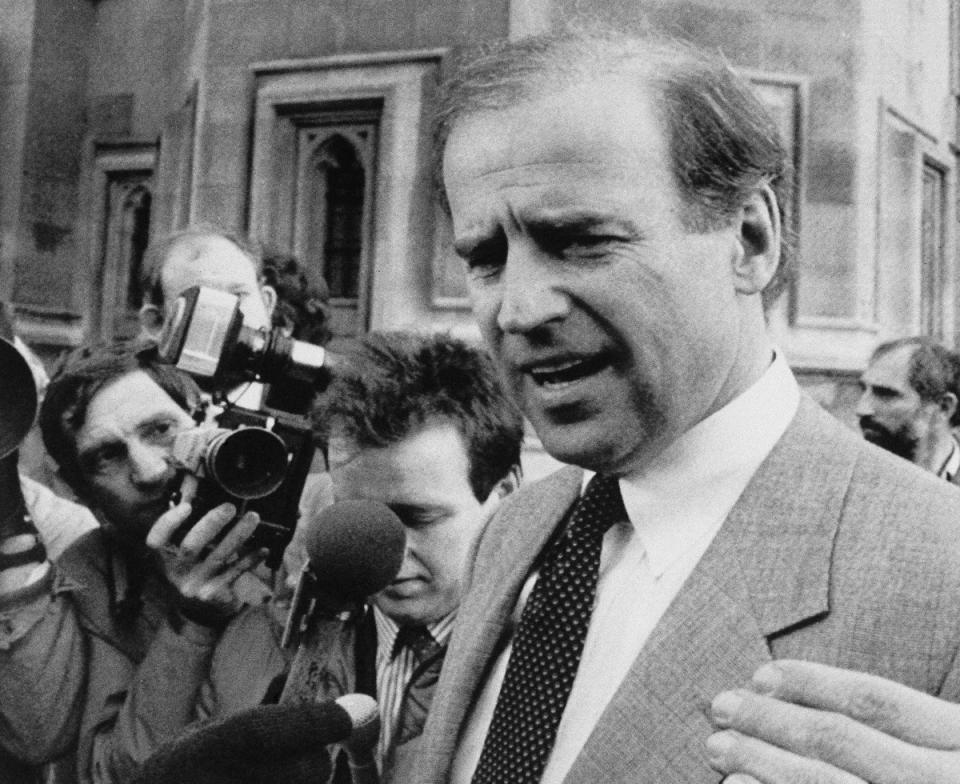 Biden arrives at the House of Commons in London, Jan. 12, 1988, for a courtesy call on Britain's Labour Party and opposition leader Neil Kinnock, whose words Biden was accused of plagiarizing the year before.